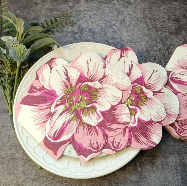 Double-Layered Disposable Decorative Square Napkins with Pink & White Floral Design